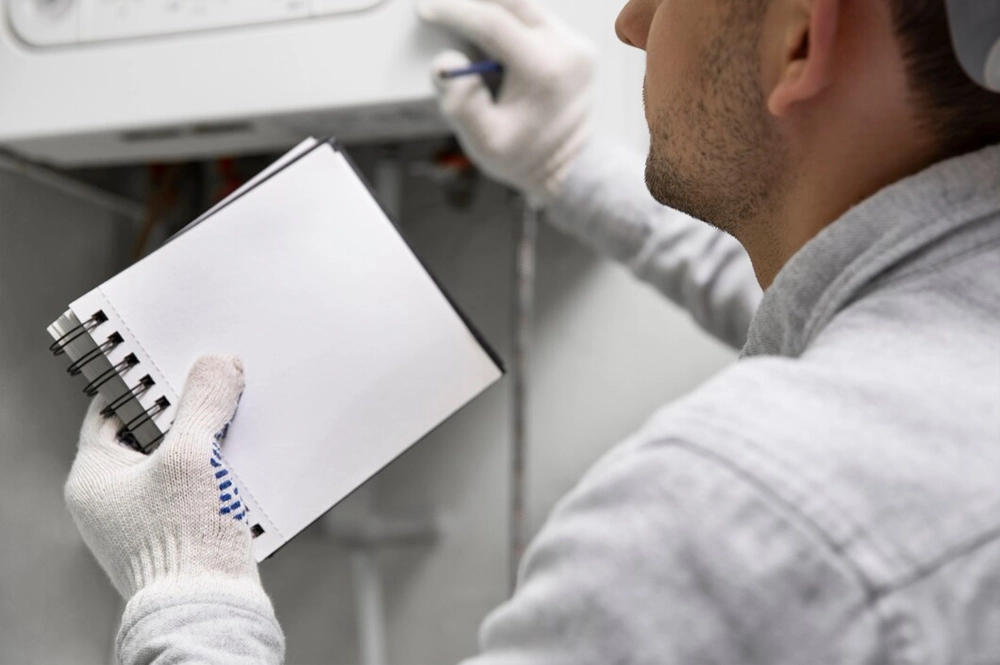 repair man checking ac for maintenance